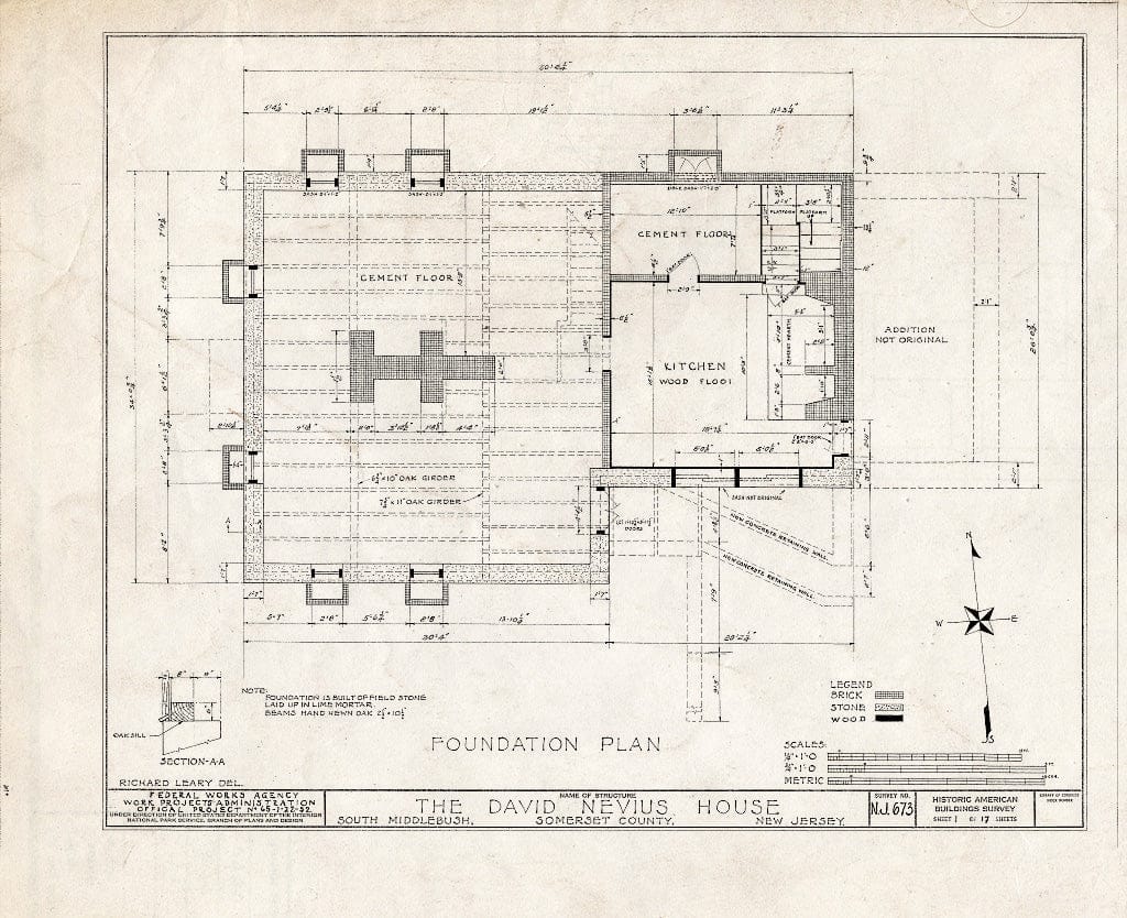 Blueprint HABS NJ,18-MID.V,2- (Sheet 1 of 17) - David Nevius House, Middlebush, Somerset County, NJ
