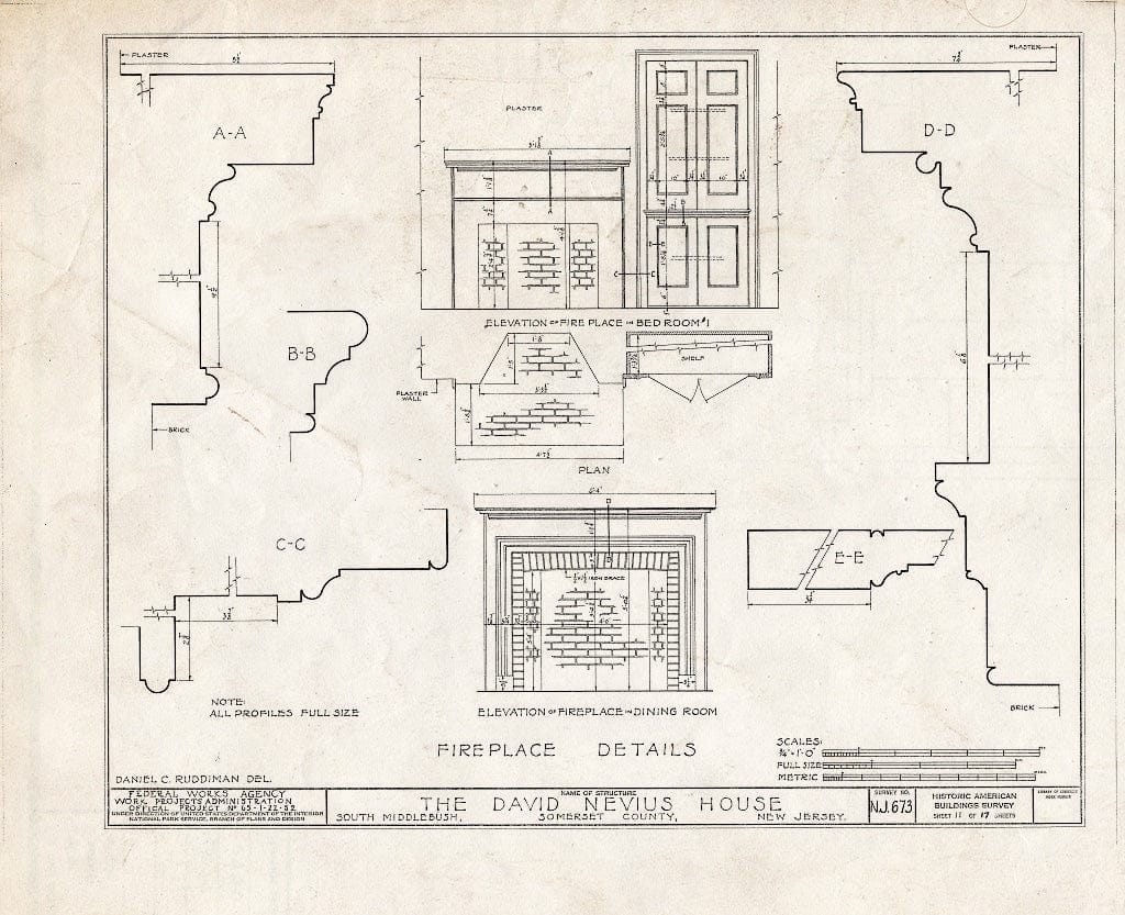 Blueprint HABS NJ,18-MID.V,2- (Sheet 11 of 17) - David Nevius House, Middlebush, Somerset County, NJ
