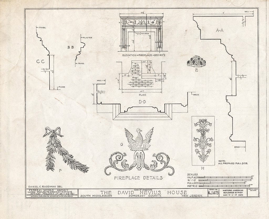 Blueprint HABS NJ,18-MID.V,2- (Sheet 12 of 17) - David Nevius House, Middlebush, Somerset County, NJ