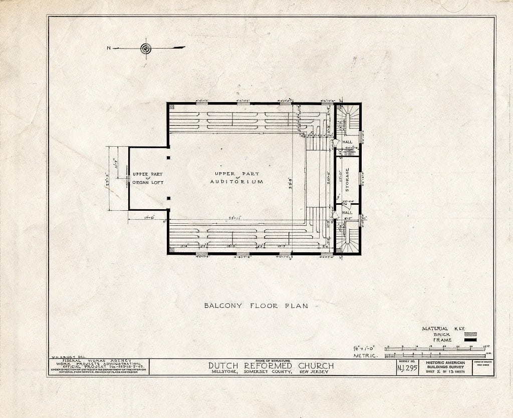 Blueprint HABS NJ,18-MIL,2- (Sheet 2 of 13) - Dutch Reformed Church, Amwell Road & Main Street, Millstone, Somerset County, NJ