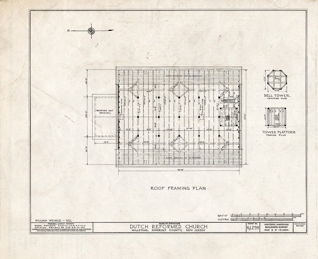 Blueprint HABS NJ,18-MIL,2- (Sheet 3 of 13) - Dutch Reformed Church, Amwell Road & Main Street, Millstone, Somerset County, NJ