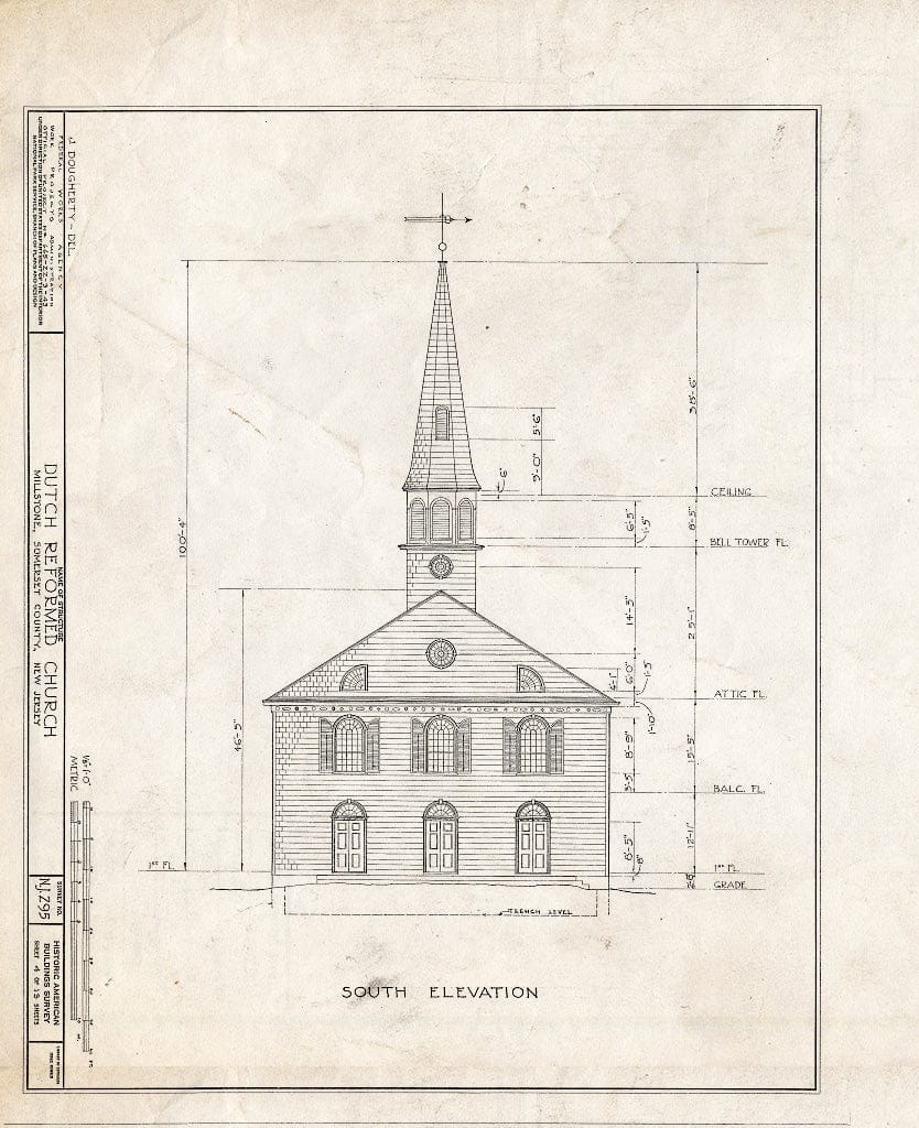 Blueprint HABS NJ,18-MIL,2- (Sheet 4 of 13) - Dutch Reformed Church, Amwell Road & Main Street, Millstone, Somerset County, NJ