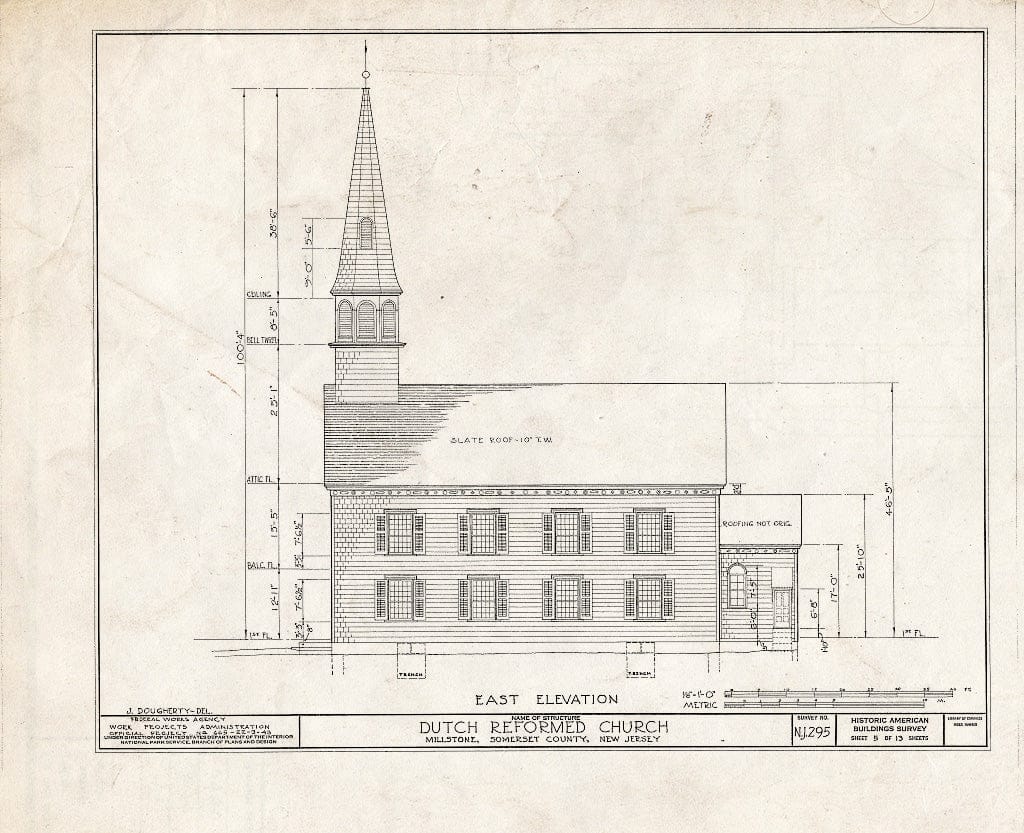 Blueprint HABS NJ,18-MIL,2- (Sheet 5 of 13) - Dutch Reformed Church, Amwell Road & Main Street, Millstone, Somerset County, NJ