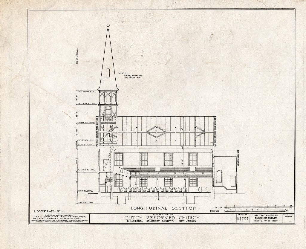 Blueprint HABS NJ,18-MIL,2- (Sheet 7 of 13) - Dutch Reformed Church, Amwell Road & Main Street, Millstone, Somerset County, NJ