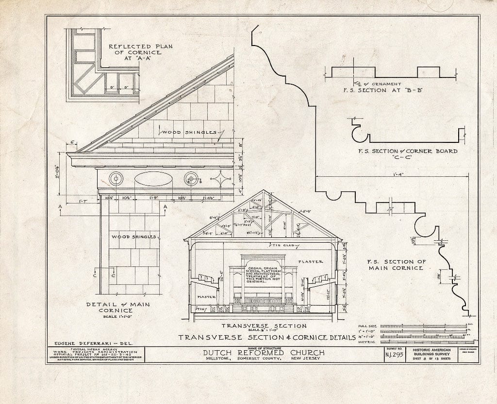 Blueprint HABS NJ,18-MIL,2- (Sheet 8 of 13) - Dutch Reformed Church, Amwell Road & Main Street, Millstone, Somerset County, NJ
