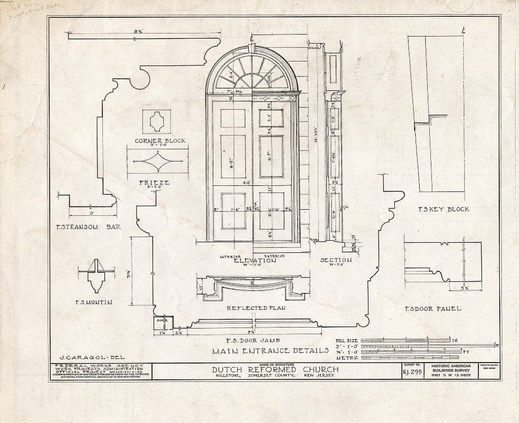 Blueprint HABS NJ,18-MIL,2- (Sheet 9 of 13) - Dutch Reformed Church, Amwell Road & Main Street, Millstone, Somerset County, NJ