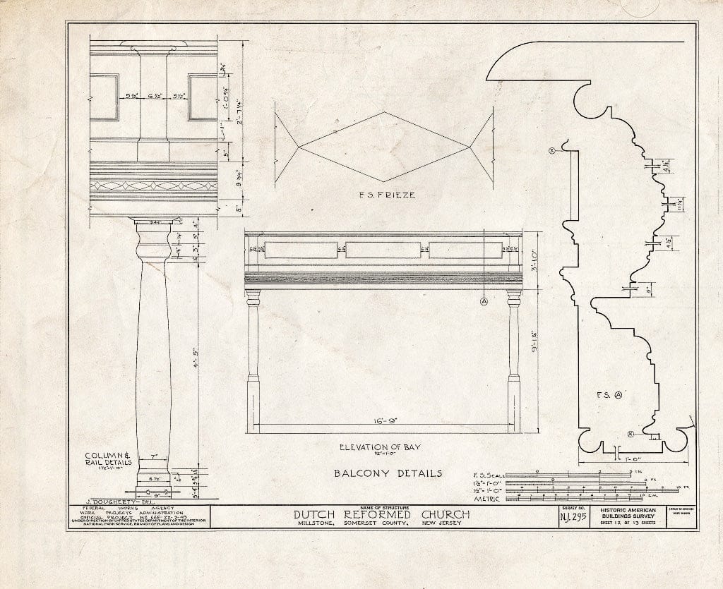 Blueprint HABS NJ,18-MIL,2- (Sheet 12 of 13) - Dutch Reformed Church, Amwell Road & Main Street, Millstone, Somerset County, NJ