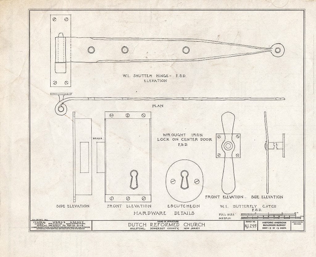 Blueprint HABS NJ,18-MIL,2- (Sheet 13 of 13) - Dutch Reformed Church, Amwell Road & Main Street, Millstone, Somerset County, NJ