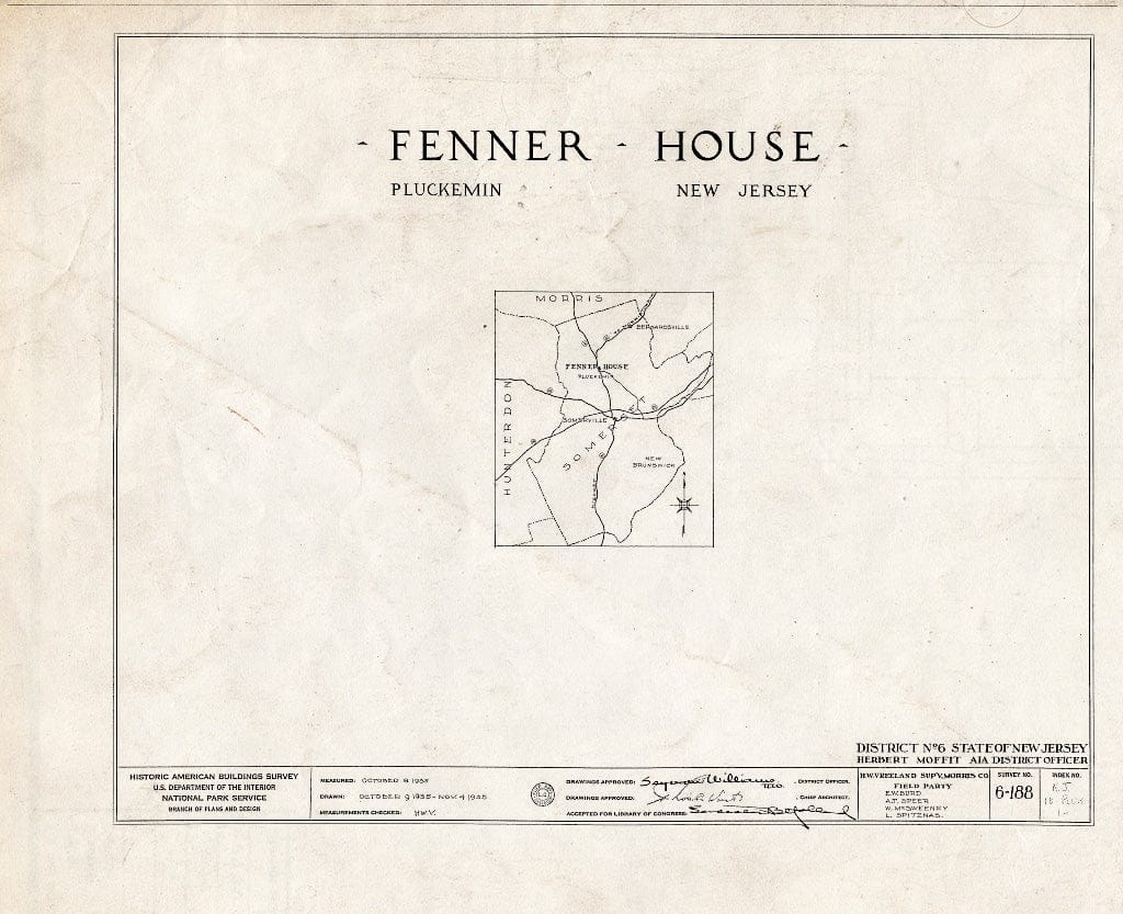 Blueprint HABS NJ,18-PLUK,1- (Sheet 0 of 10) - John Fenner House, Pluckemin, Somerset County, NJ