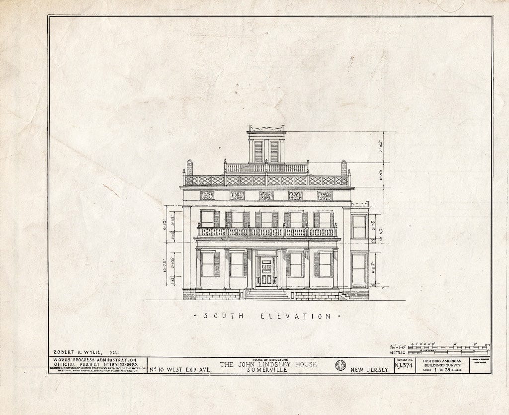 Blueprint HABS NJ,18-SOMVI,3- (Sheet 1 of 28) - John Lindsley House, 10 West End Avenue, Somerville, Somerset County, NJ
