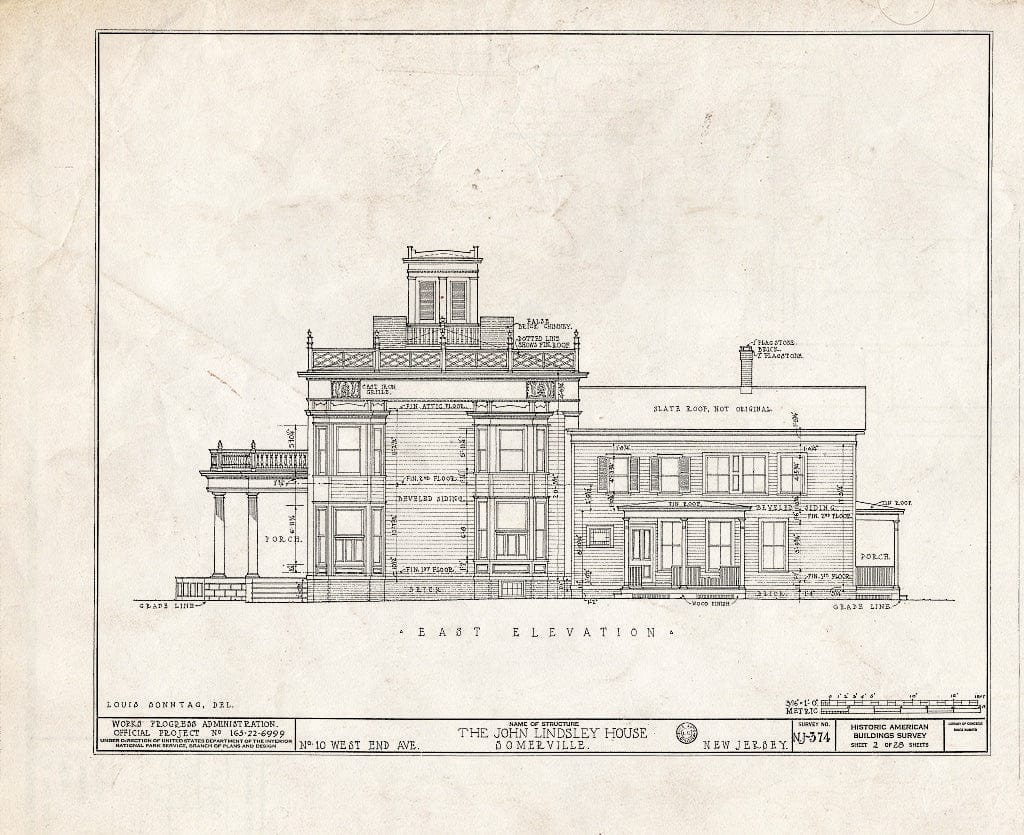 Blueprint HABS NJ,18-SOMVI,3- (Sheet 2 of 28) - John Lindsley House, 10 West End Avenue, Somerville, Somerset County, NJ