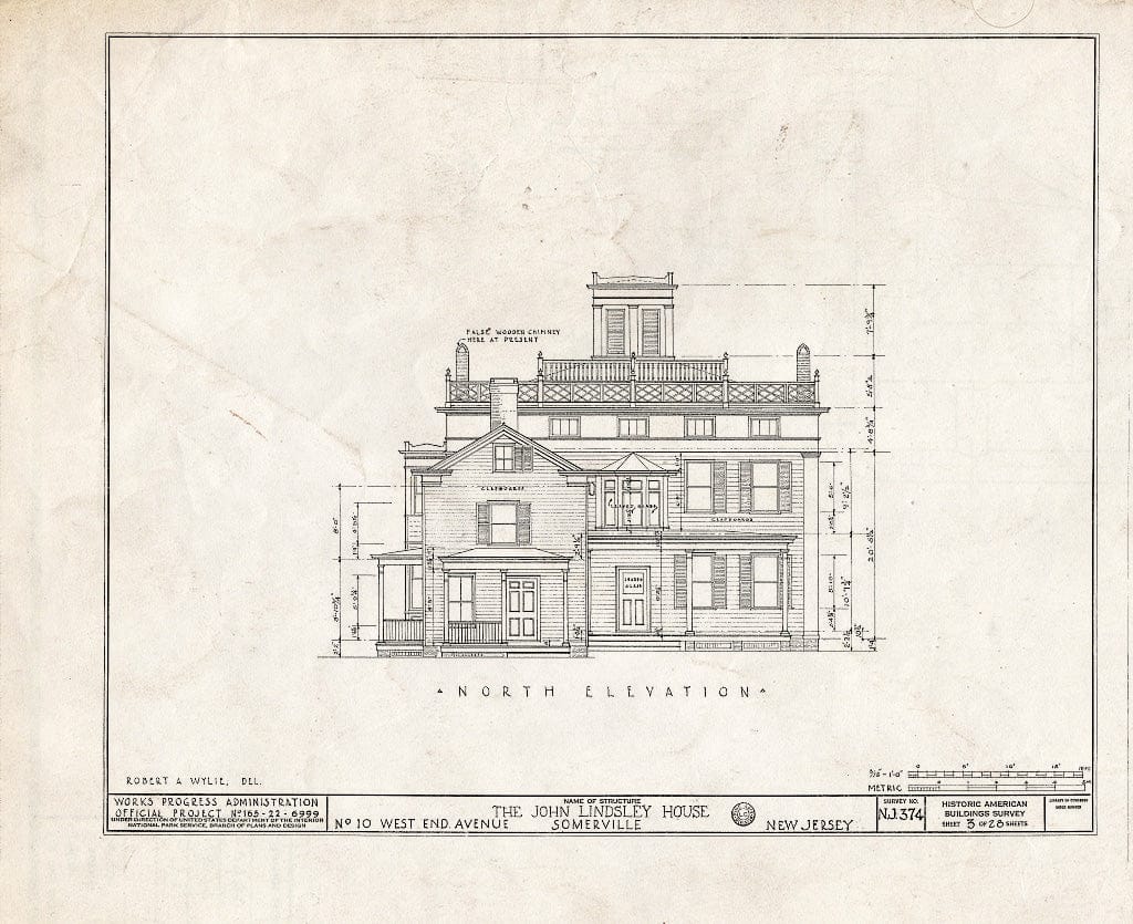 Blueprint HABS NJ,18-SOMVI,3- (Sheet 3 of 28) - John Lindsley House, 10 West End Avenue, Somerville, Somerset County, NJ