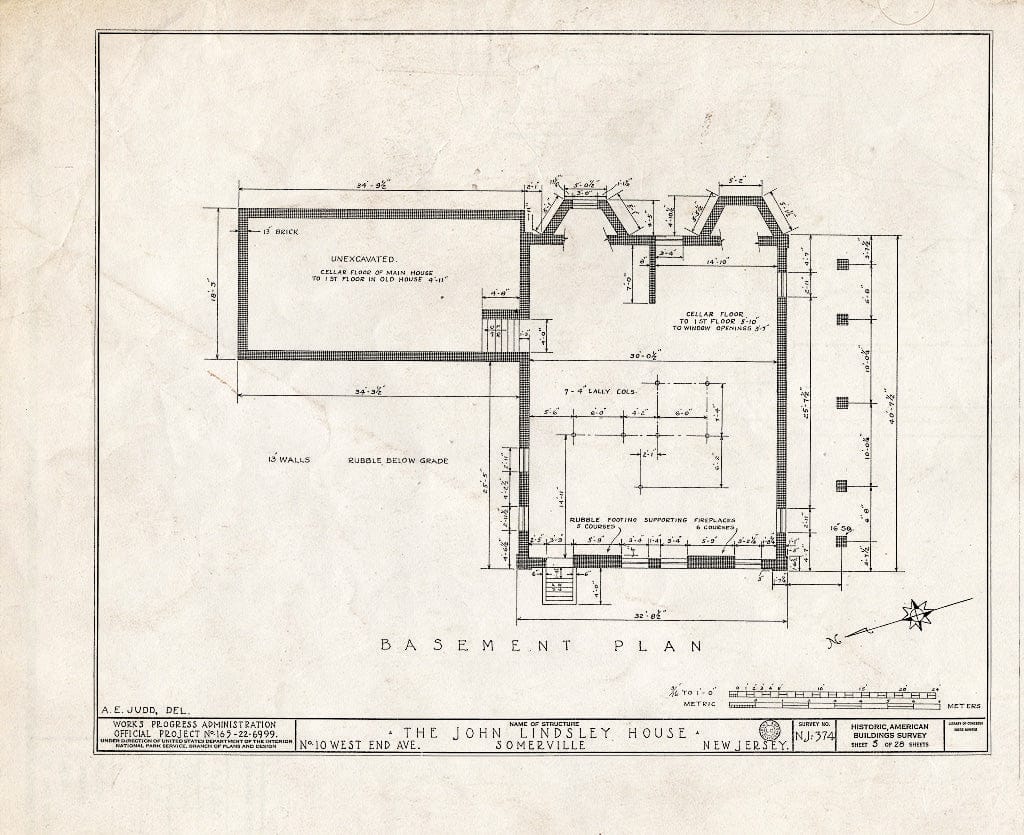 Blueprint HABS NJ,18-SOMVI,3- (Sheet 5 of 28) - John Lindsley House, 10 West End Avenue, Somerville, Somerset County, NJ