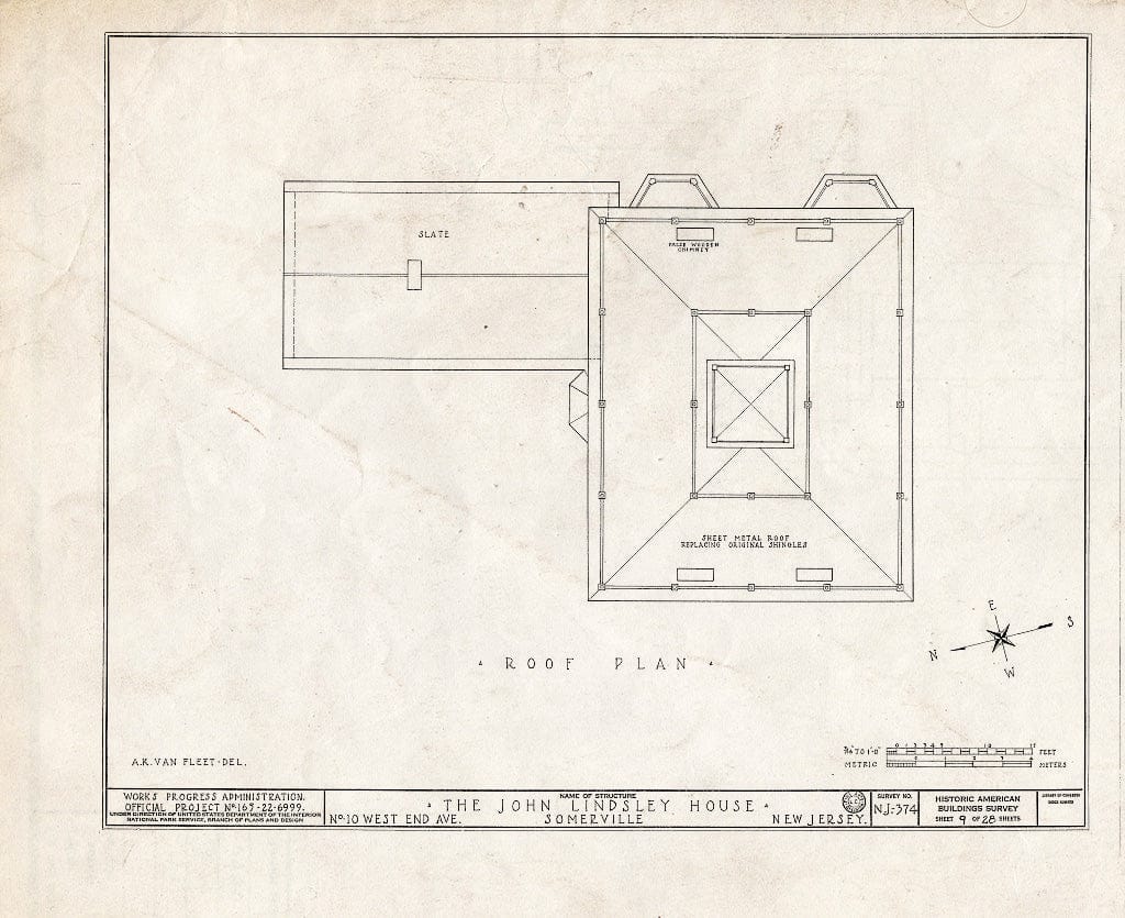 Blueprint HABS NJ,18-SOMVI,3- (Sheet 9 of 28) - John Lindsley House, 10 West End Avenue, Somerville, Somerset County, NJ