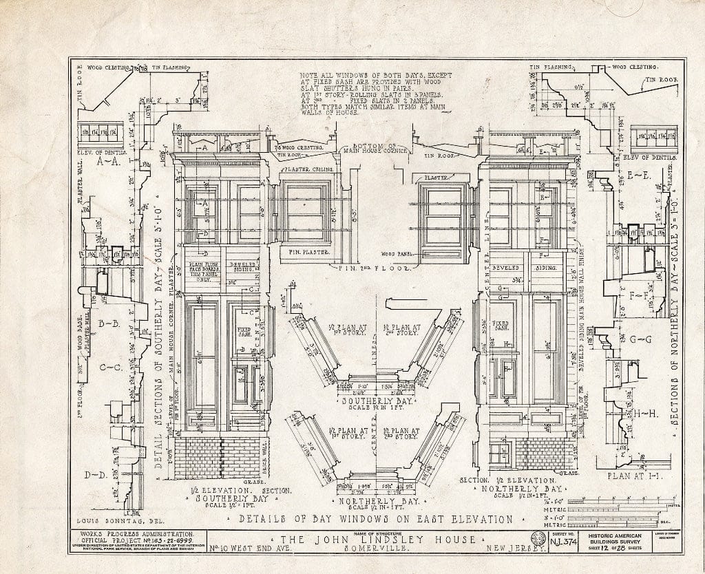 Blueprint HABS NJ,18-SOMVI,3- (Sheet 12 of 28) - John Lindsley House, 10 West End Avenue, Somerville, Somerset County, NJ