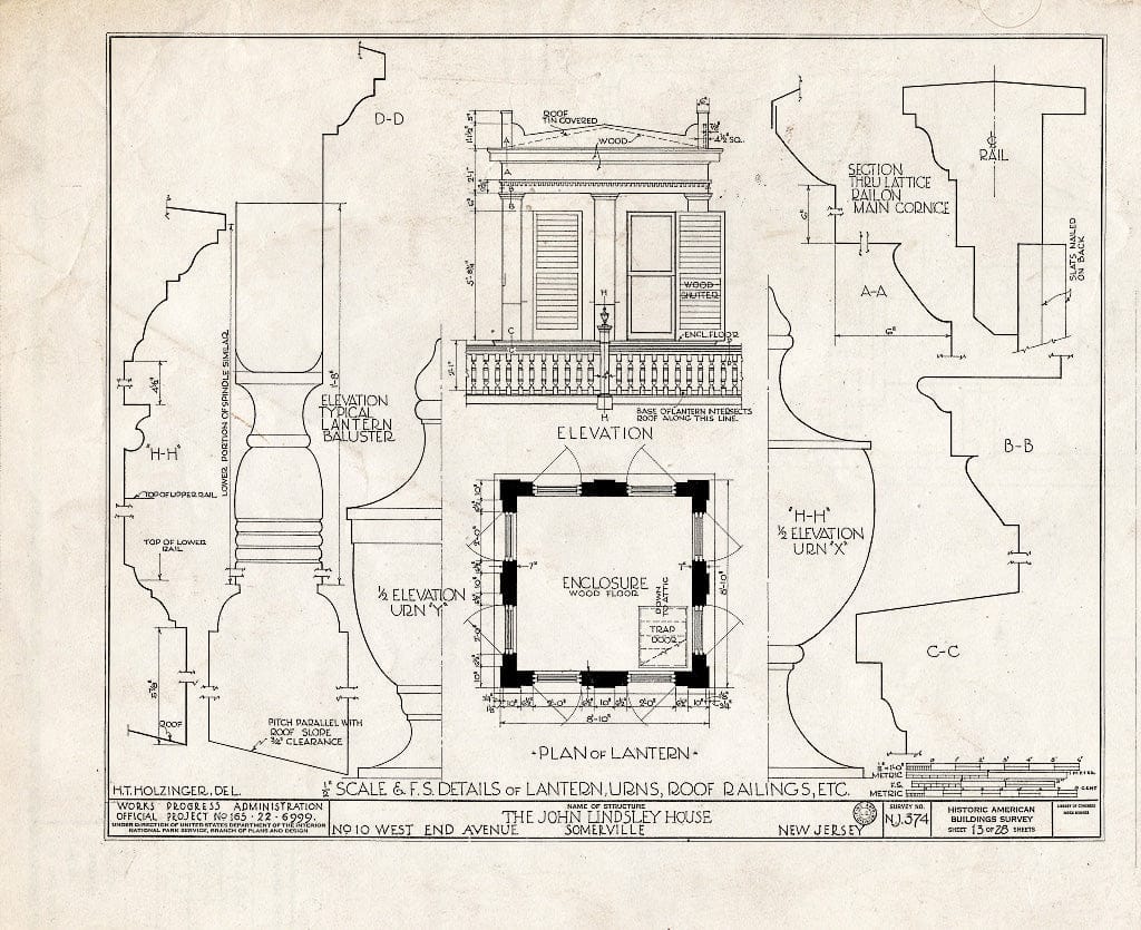 Blueprint HABS NJ,18-SOMVI,3- (Sheet 13 of 28) - John Lindsley House, 10 West End Avenue, Somerville, Somerset County, NJ