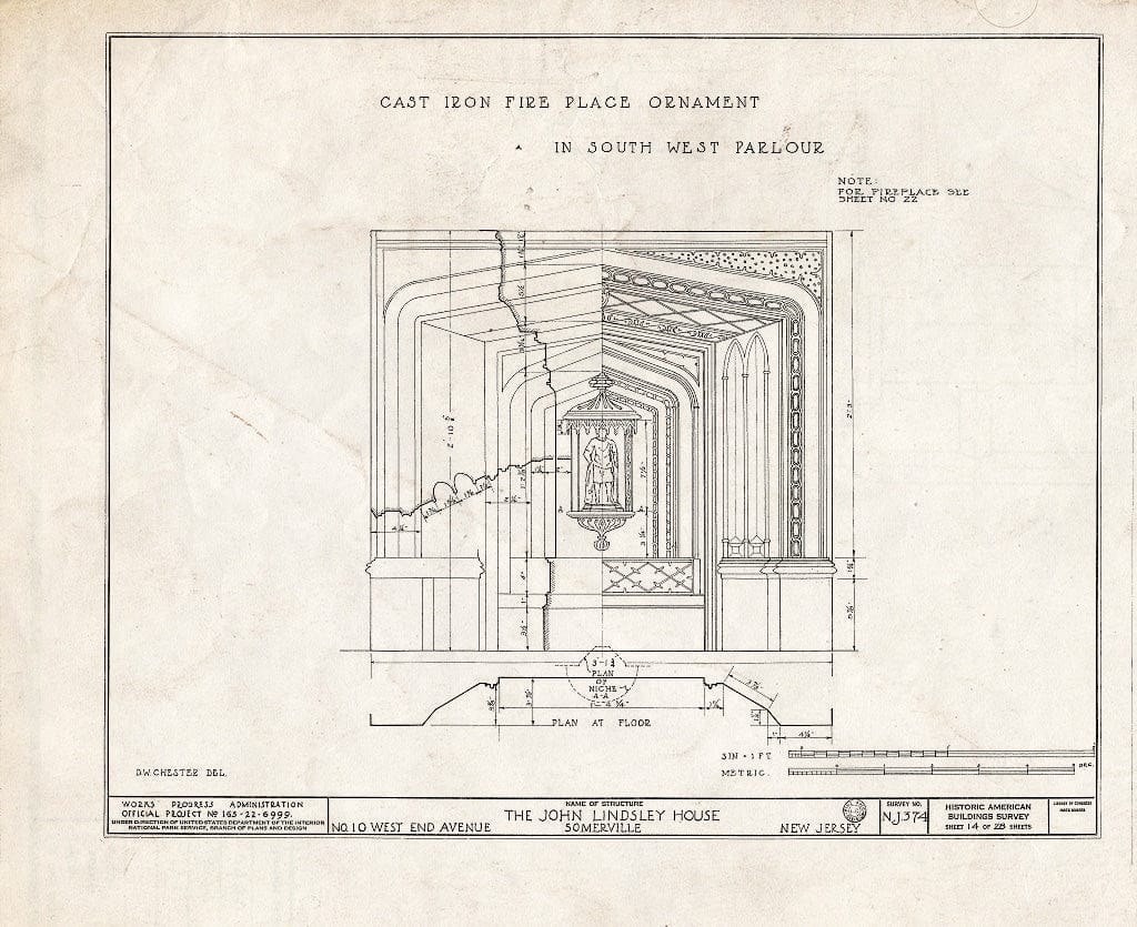 Blueprint HABS NJ,18-SOMVI,3- (Sheet 14 of 28) - John Lindsley House, 10 West End Avenue, Somerville, Somerset County, NJ