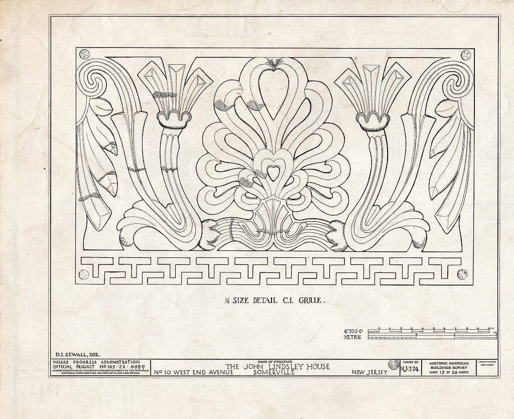 Blueprint HABS NJ,18-SOMVI,3- (Sheet 15 of 28) - John Lindsley House, 10 West End Avenue, Somerville, Somerset County, NJ