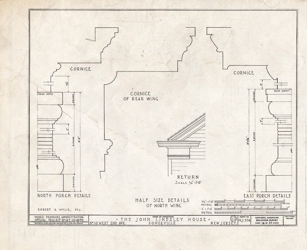 Blueprint HABS NJ,18-SOMVI,3- (Sheet 16 of 28) - John Lindsley House, 10 West End Avenue, Somerville, Somerset County, NJ