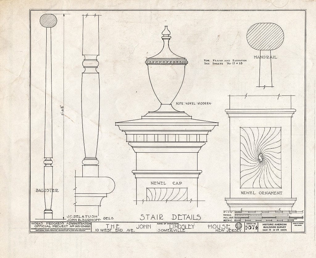 Blueprint HABS NJ,18-SOMVI,3- (Sheet 19 of 28) - John Lindsley House, 10 West End Avenue, Somerville, Somerset County, NJ