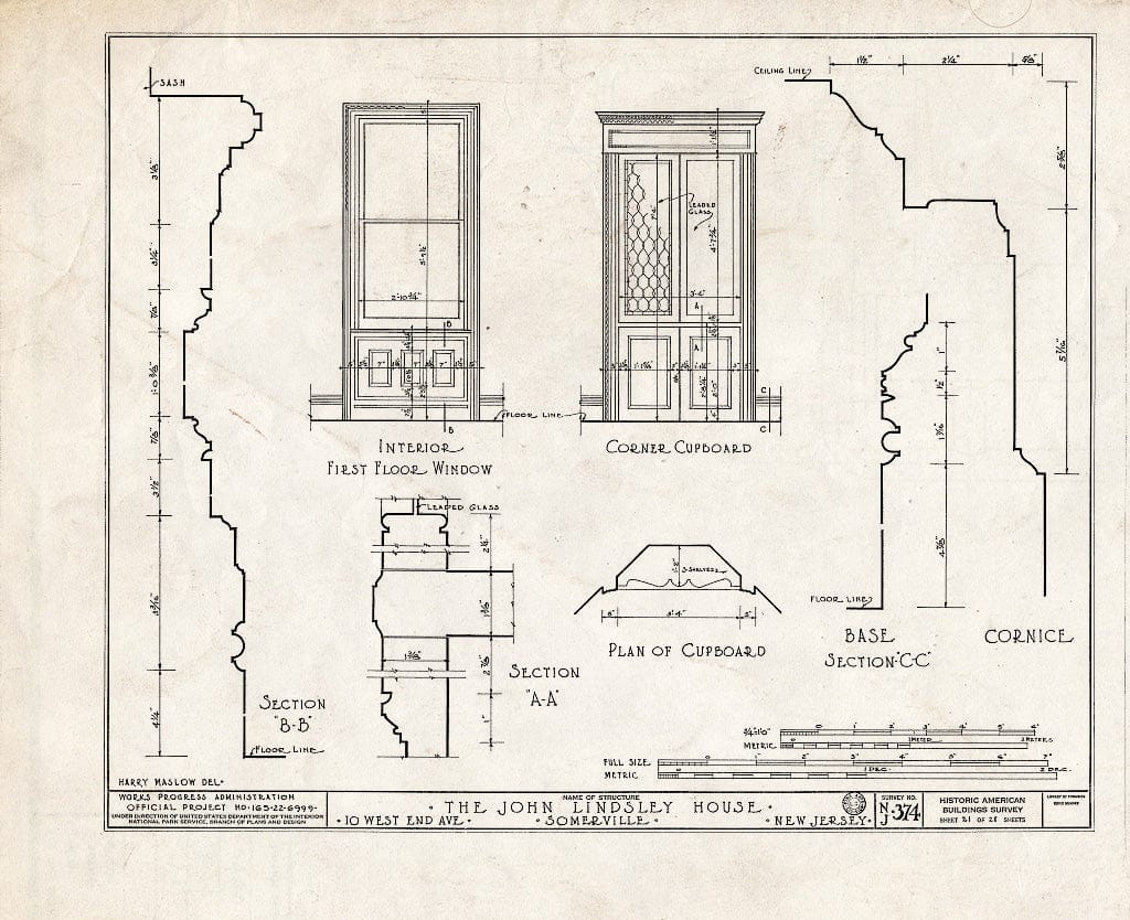 Blueprint HABS NJ,18-SOMVI,3- (Sheet 21 of 28) - John Lindsley House, 10 West End Avenue, Somerville, Somerset County, NJ