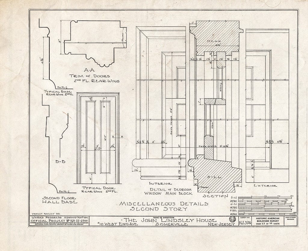 Blueprint HABS NJ,18-SOMVI,3- (Sheet 23 of 28) - John Lindsley House, 10 West End Avenue, Somerville, Somerset County, NJ