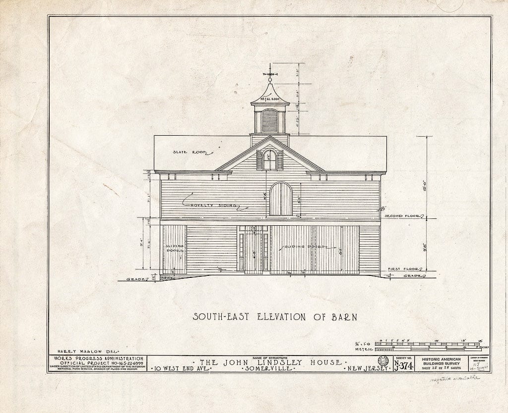Blueprint HABS NJ,18-SOMVI,3- (Sheet 25 of 28) - John Lindsley House, 10 West End Avenue, Somerville, Somerset County, NJ