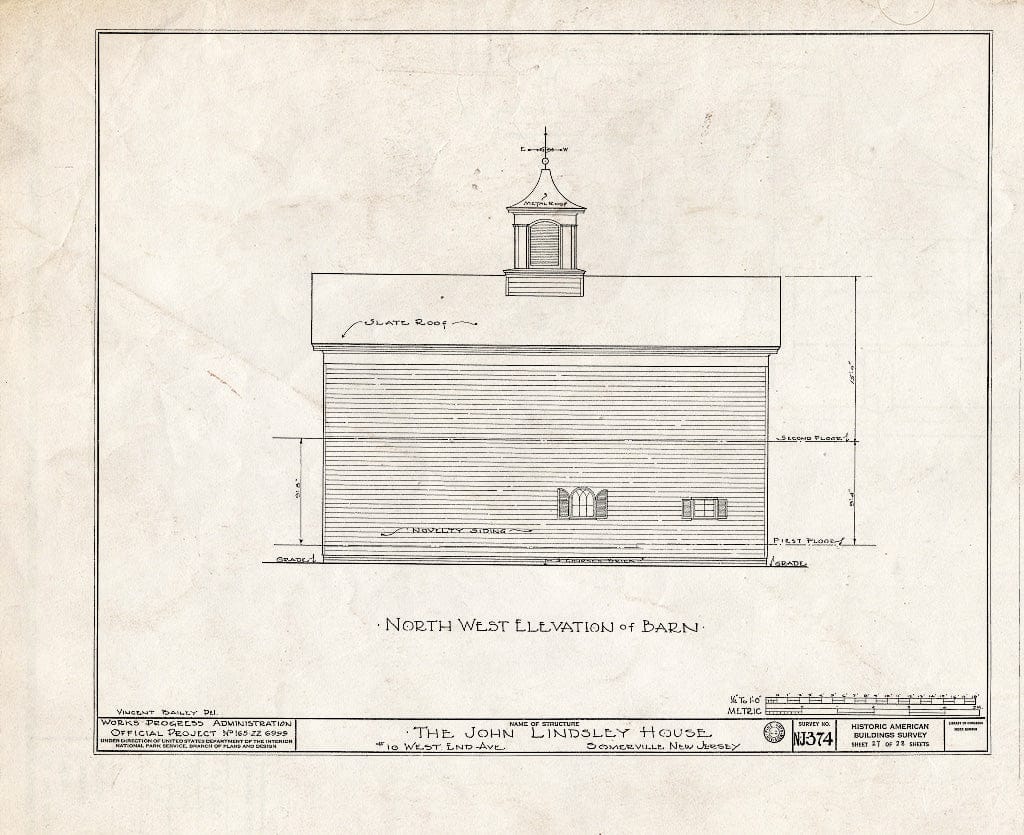 Blueprint HABS NJ,18-SOMVI,3- (Sheet 27 of 28) - John Lindsley House, 10 West End Avenue, Somerville, Somerset County, NJ
