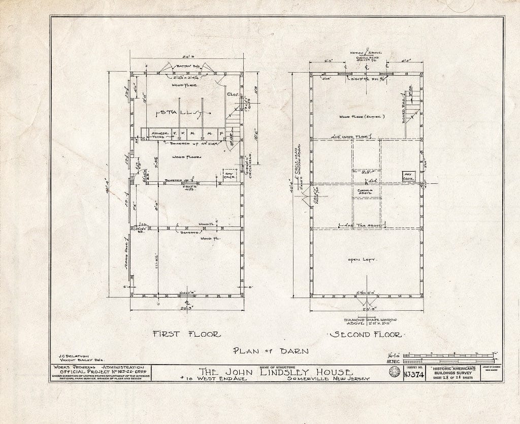 Blueprint HABS NJ,18-SOMVI,3- (Sheet 28 of 28) - John Lindsley House, 10 West End Avenue, Somerville, Somerset County, NJ