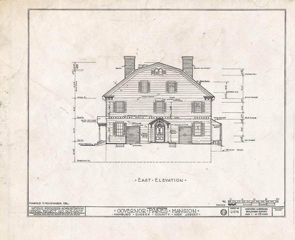 Blueprint HABS NJ,19-HAMB,1- (Sheet 1 of 19) - Governor Haines Mansion, Hamburg, Sussex County, NJ