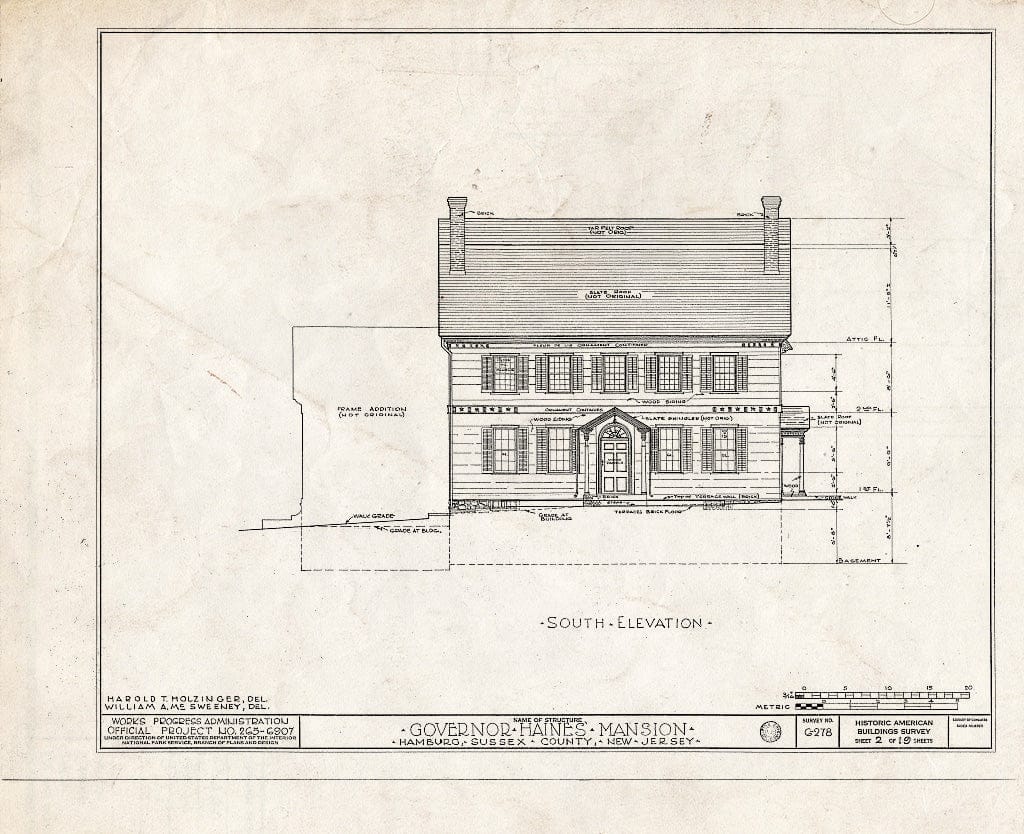 Blueprint HABS NJ,19-HAMB,1- (Sheet 2 of 19) - Governor Haines Mansion, Hamburg, Sussex County, NJ