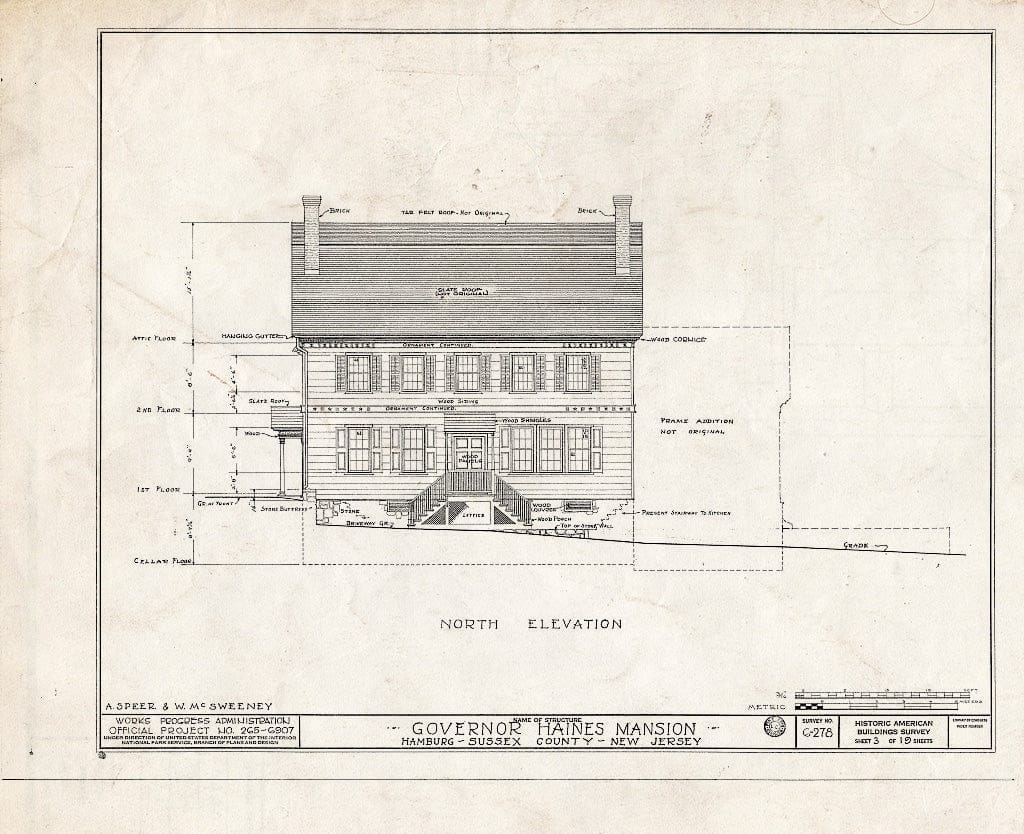 Blueprint HABS NJ,19-HAMB,1- (Sheet 3 of 19) - Governor Haines Mansion, Hamburg, Sussex County, NJ