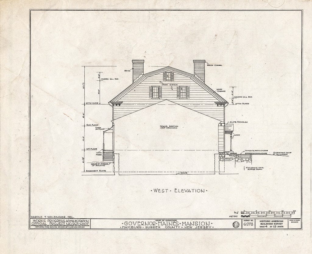 Blueprint HABS NJ,19-HAMB,1- (Sheet 4 of 19) - Governor Haines Mansion, Hamburg, Sussex County, NJ