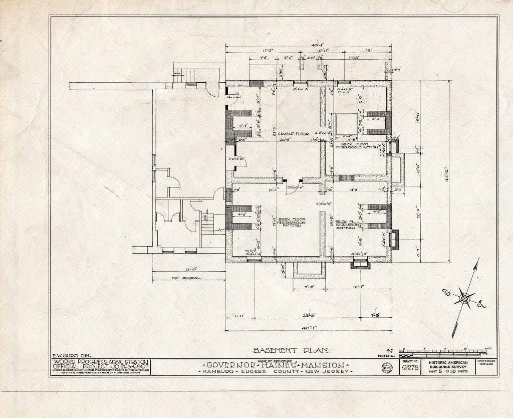 Blueprint HABS NJ,19-HAMB,1- (Sheet 5 of 19) - Governor Haines Mansion, Hamburg, Sussex County, NJ