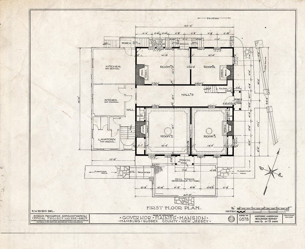 Blueprint HABS NJ,19-HAMB,1- (Sheet 6 of 19) - Governor Haines Mansion, Hamburg, Sussex County, NJ
