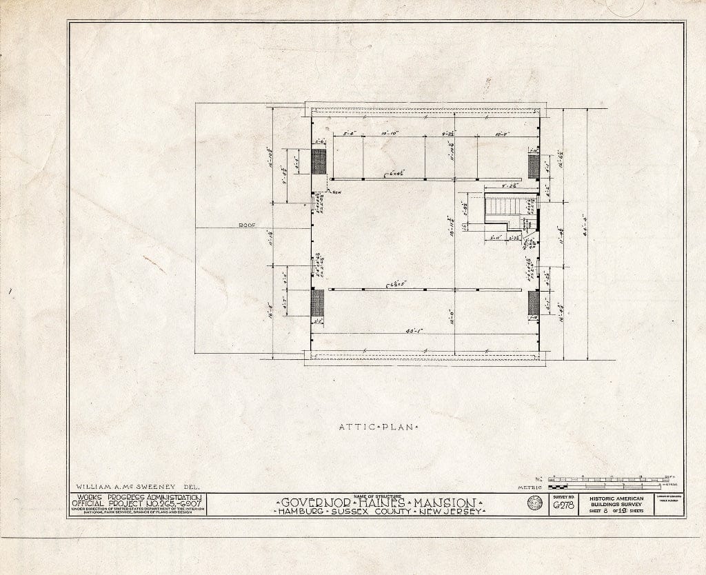 Blueprint HABS NJ,19-HAMB,1- (Sheet 8 of 19) - Governor Haines Mansion, Hamburg, Sussex County, NJ