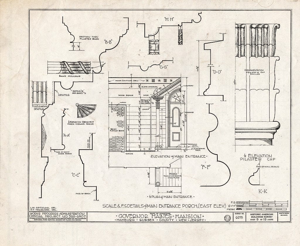 Blueprint HABS NJ,19-HAMB,1- (Sheet 9 of 19) - Governor Haines Mansion, Hamburg, Sussex County, NJ