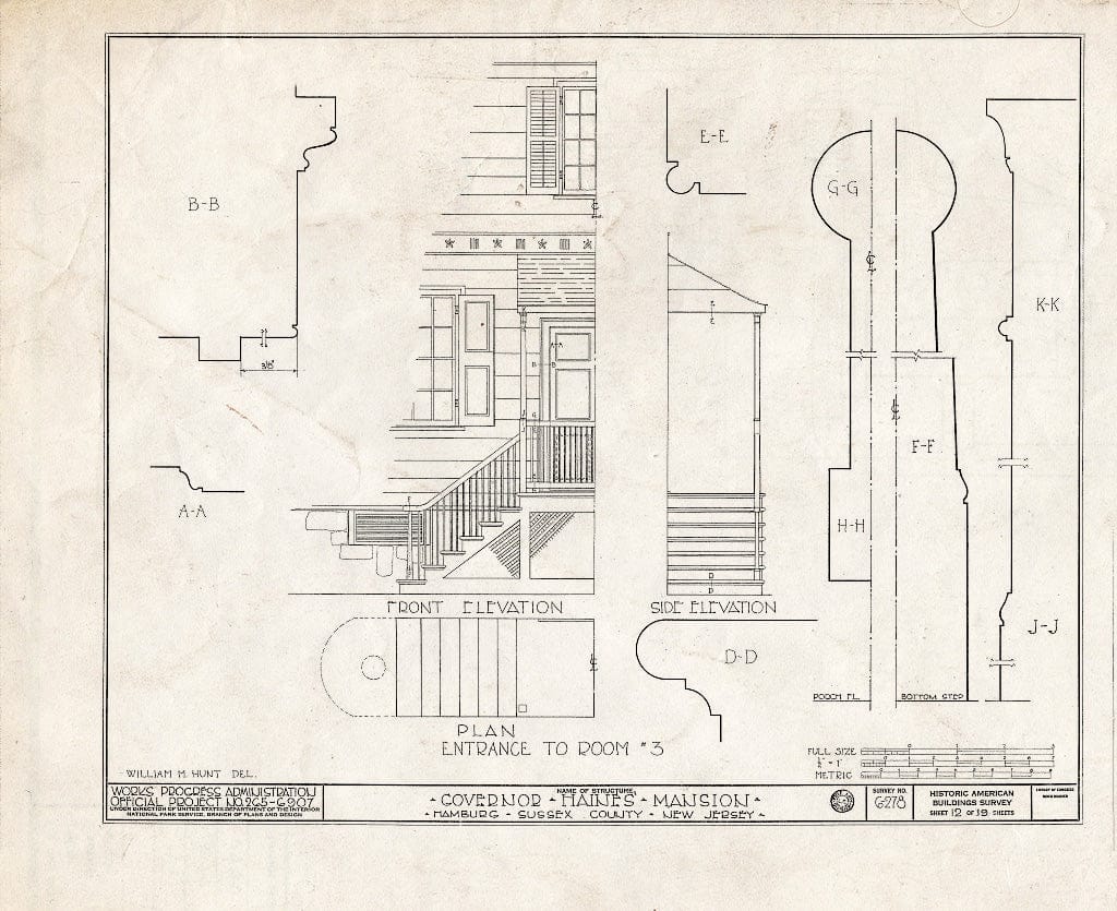 Blueprint HABS NJ,19-HAMB,1- (Sheet 12 of 19) - Governor Haines Mansion, Hamburg, Sussex County, NJ