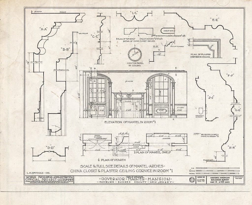 Blueprint HABS NJ,19-HAMB,1- (Sheet 15 of 19) - Governor Haines Mansion, Hamburg, Sussex County, NJ