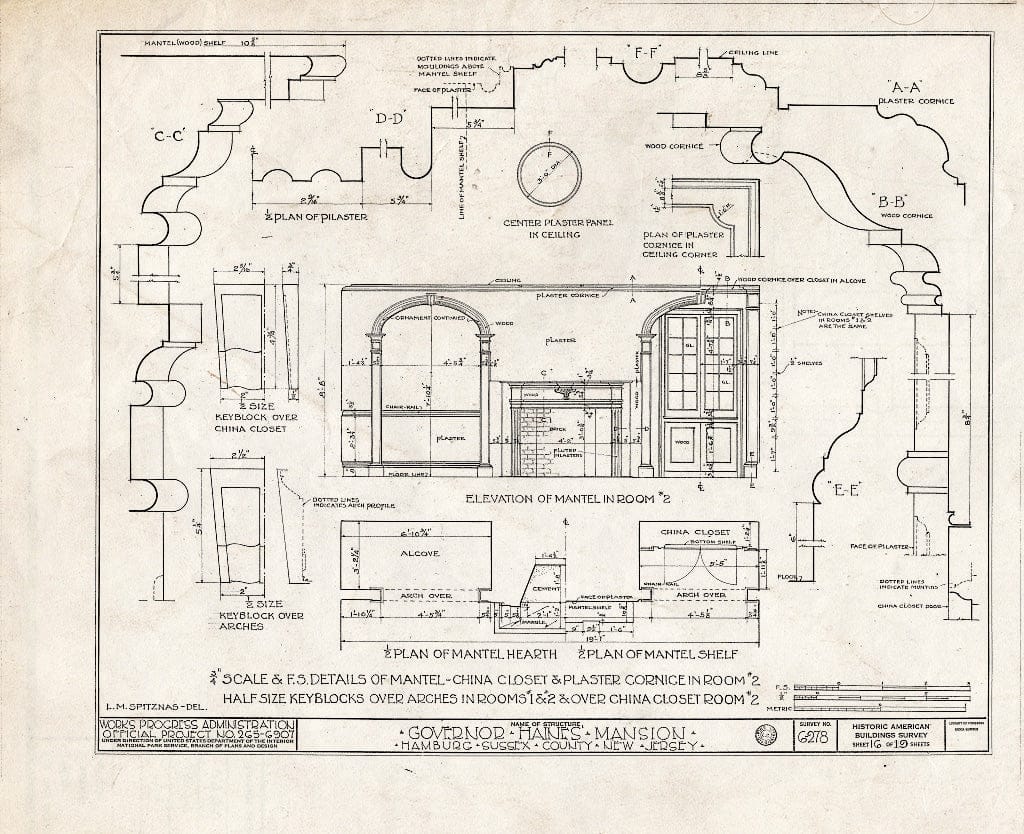 Blueprint HABS NJ,19-HAMB,1- (Sheet 16 of 19) - Governor Haines Mansion, Hamburg, Sussex County, NJ