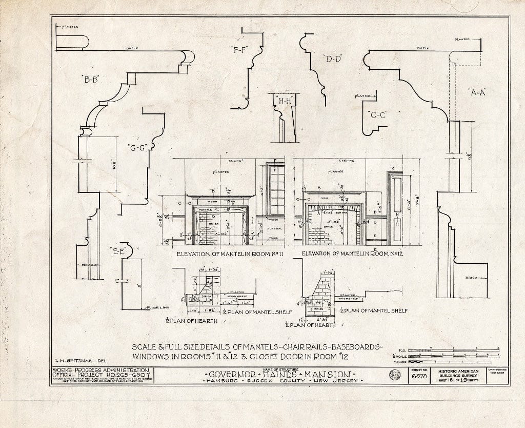 Blueprint HABS NJ,19-HAMB,1- (Sheet 18 of 19) - Governor Haines Mansion, Hamburg, Sussex County, NJ