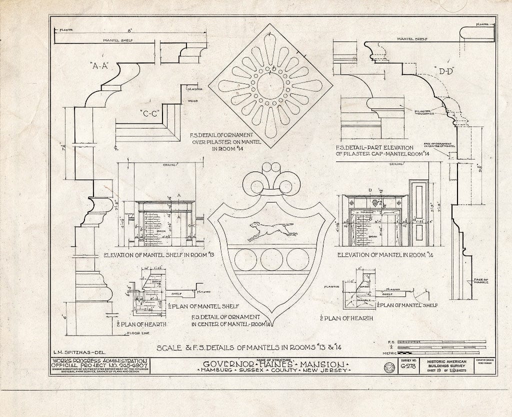 Blueprint HABS NJ,19-HAMB,1- (Sheet 19 of 19) - Governor Haines Mansion, Hamburg, Sussex County, NJ