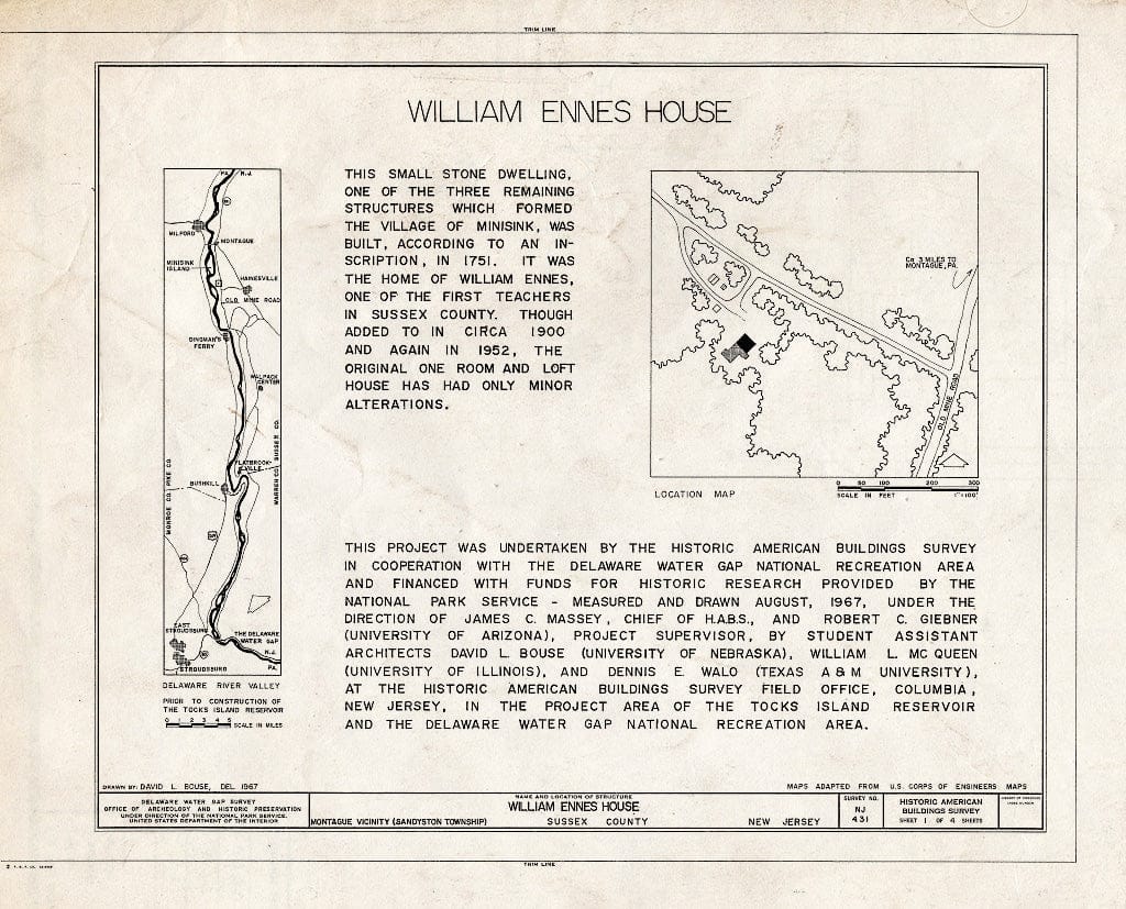 Blueprint HABS NJ,19-HOPAT.V,1- (Sheet 1 of 4) - William Ennes House, Old Mine Road, Sandyston Township, Hainesville, Sussex County, NJ