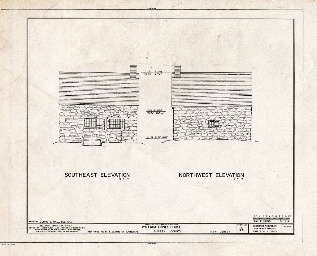 Blueprint HABS NJ,19-HOPAT.V,1- (Sheet 3 of 4) - William Ennes House, Old Mine Road, Sandyston Township, Hainesville, Sussex County, NJ