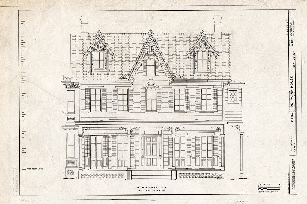 Blueprint Southeast Elevation - J. Stratton Ware House, 655 Hughes Street, Cape May, Cape May County, NJ