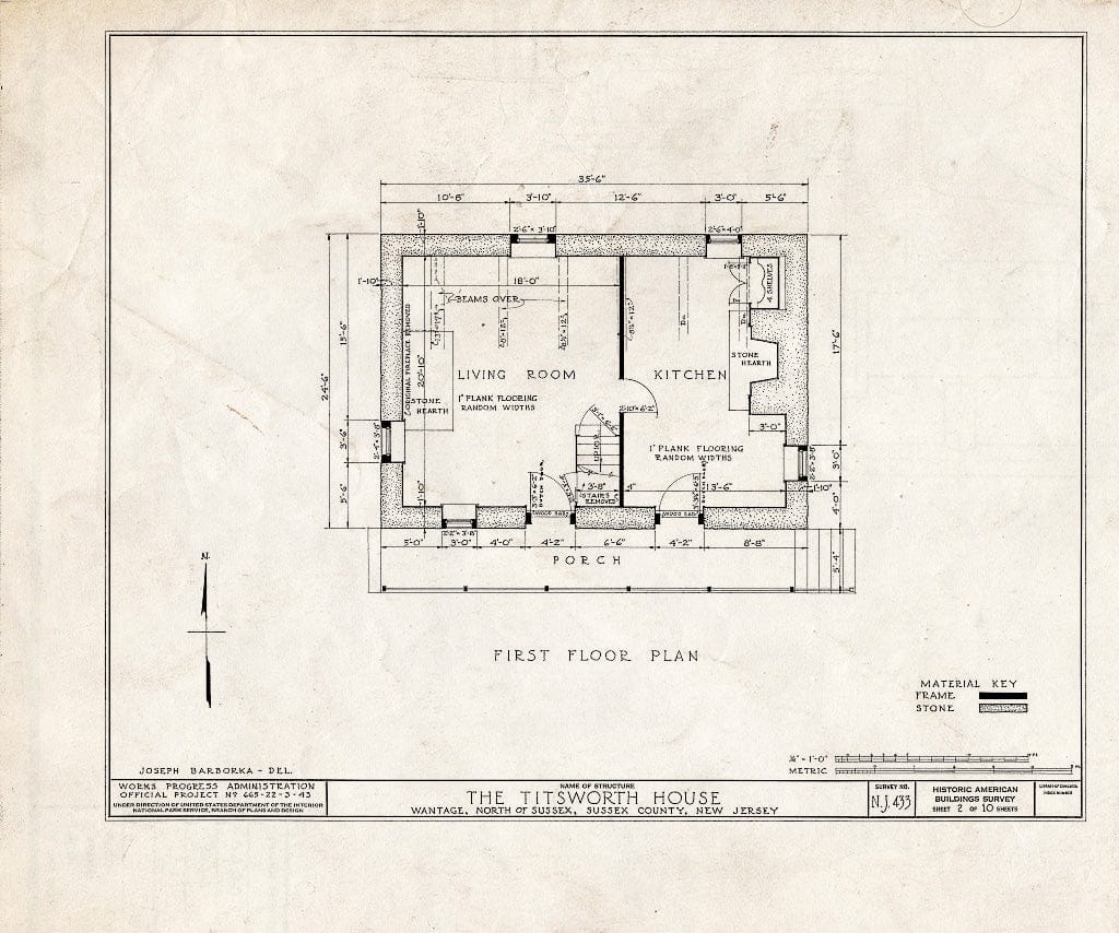 Blueprint HABS NJ,19-SUSX.V,1- (Sheet 2 of 10) - Titsworth House, State Highway 32, Wantage, Sussex County, NJ