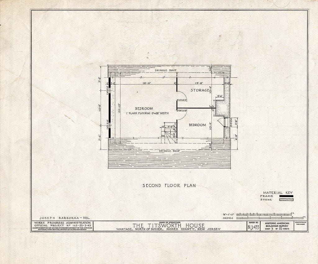 Blueprint HABS NJ,19-SUSX.V,1- (Sheet 3 of 10) - Titsworth House, State Highway 32, Wantage, Sussex County, NJ
