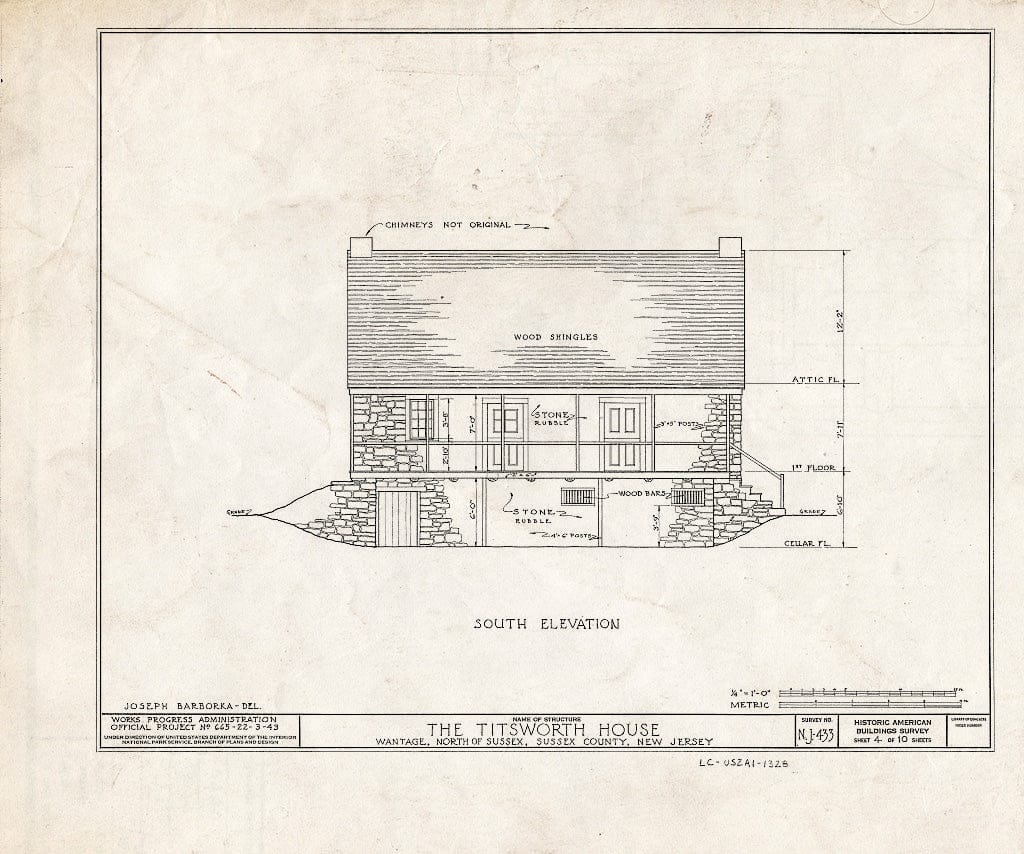 Blueprint HABS NJ,19-SUSX.V,1- (Sheet 4 of 10) - Titsworth House, State Highway 32, Wantage, Sussex County, NJ