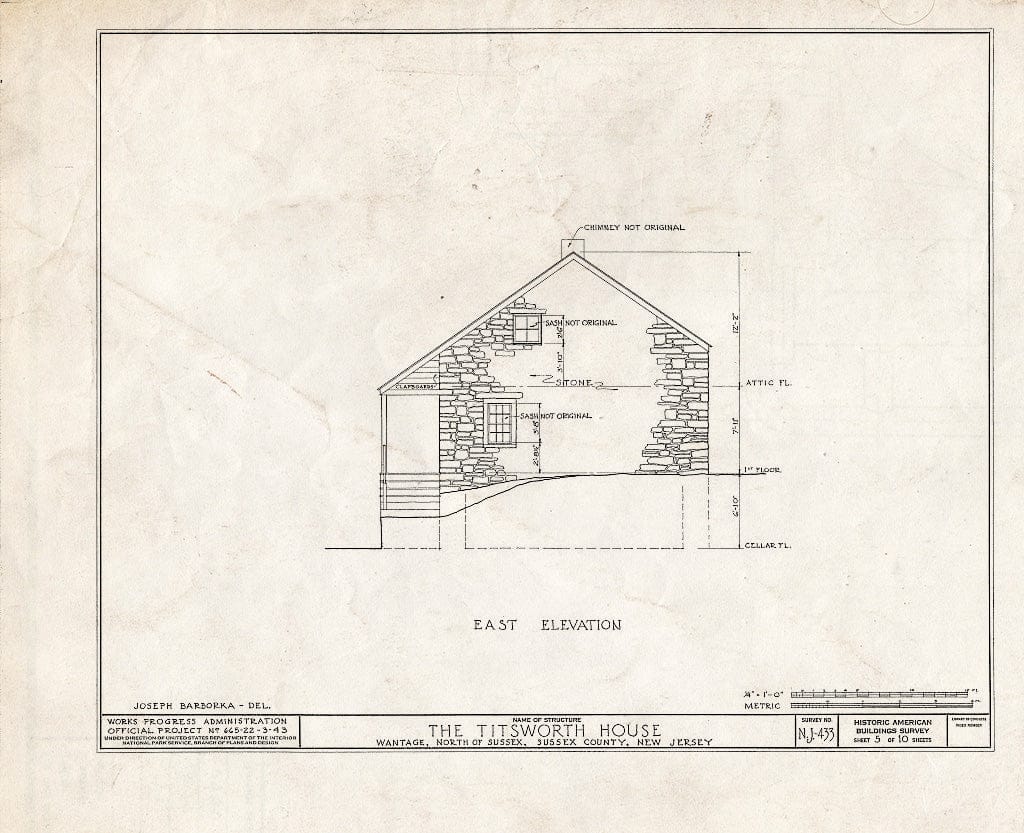 Blueprint HABS NJ,19-SUSX.V,1- (Sheet 5 of 10) - Titsworth House, State Highway 32, Wantage, Sussex County, NJ