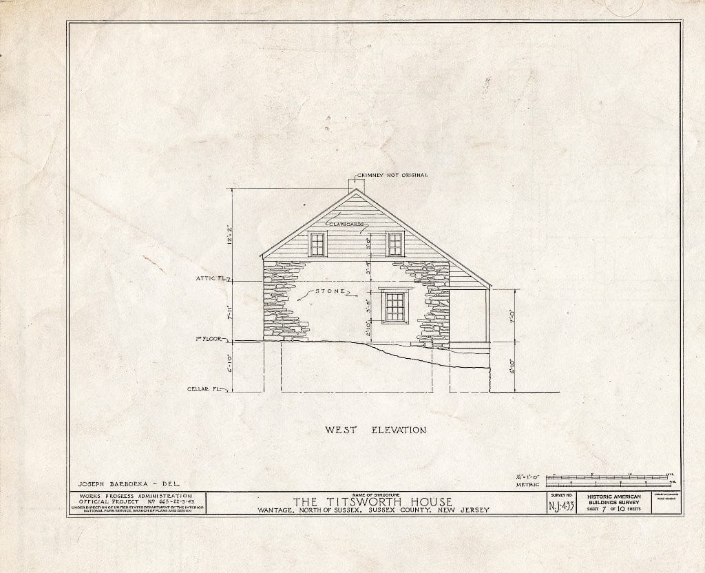 Blueprint HABS NJ,19-SUSX.V,1- (Sheet 7 of 10) - Titsworth House, State Highway 32, Wantage, Sussex County, NJ